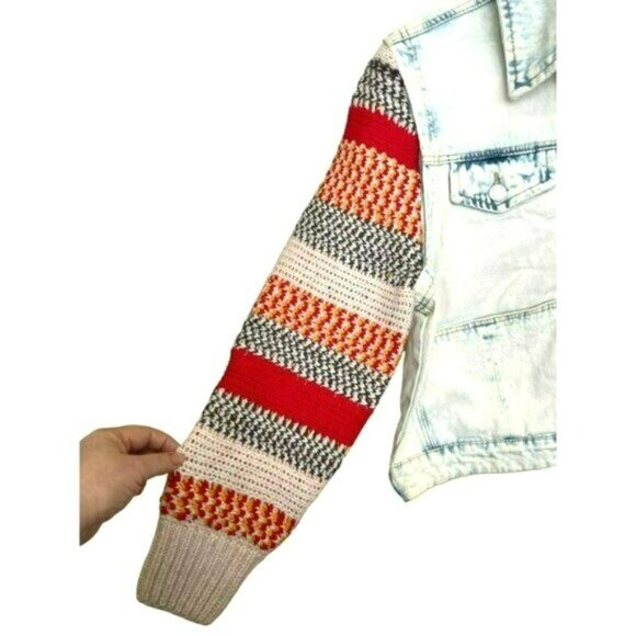 BLANK NYC $198 Large Happy Promises Striped Knit Denim Trucker Jacket NWT - Picture 7 of 10